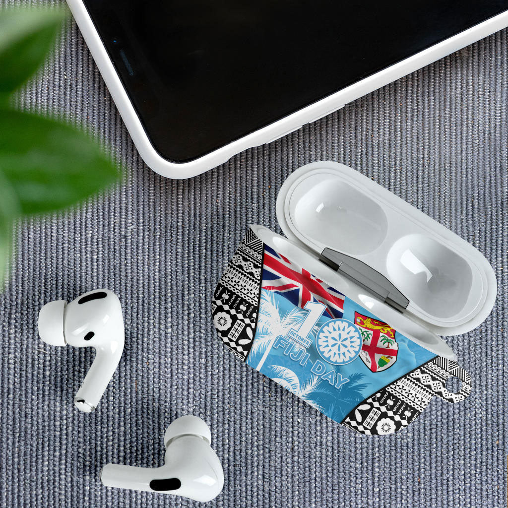 Fiji Day 2026 AirPods Case Masi Tapa Pattern With Palm Tree LT05 - Polynesian Pride