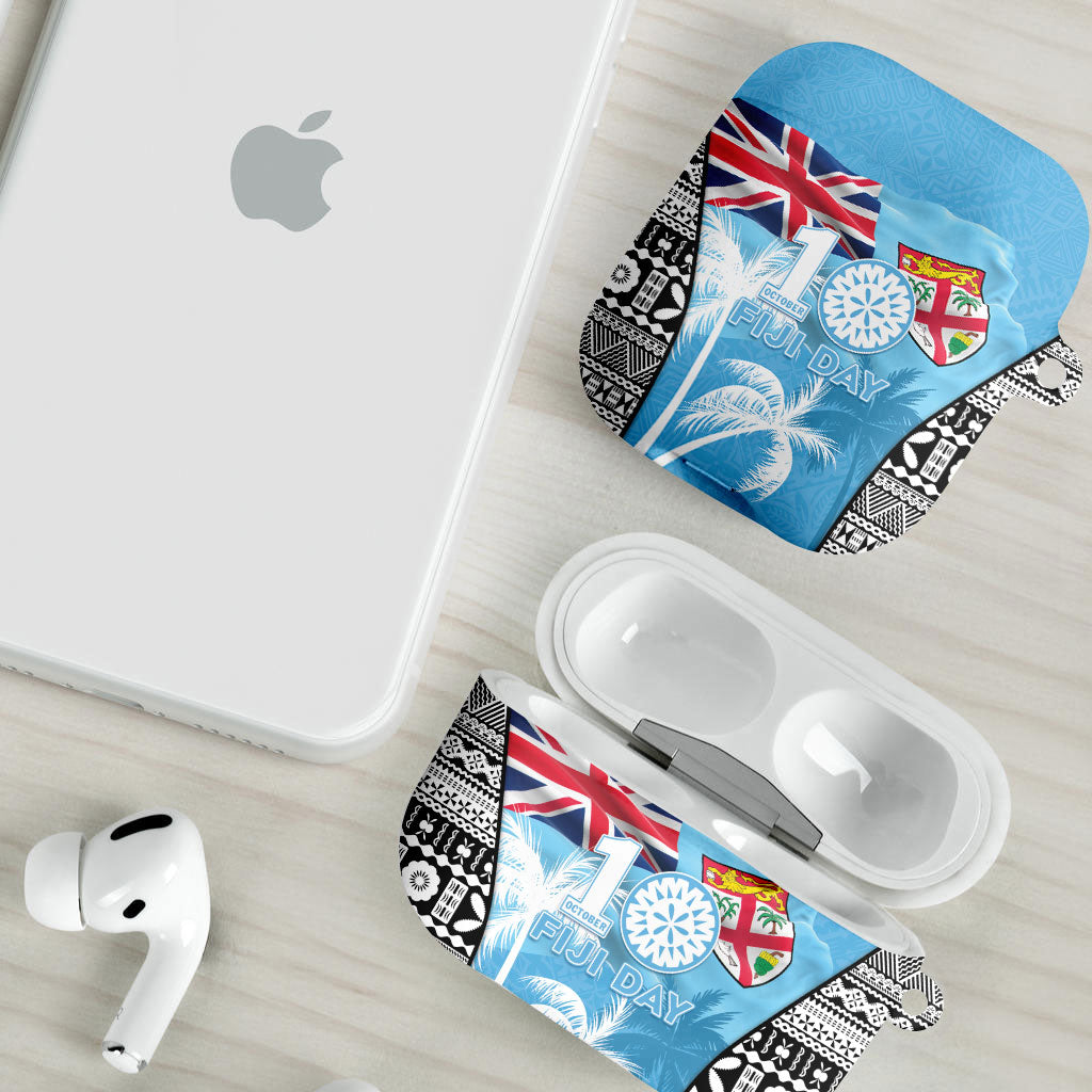 Fiji Day 2026 AirPods Case Masi Tapa Pattern With Palm Tree LT05 - Polynesian Pride