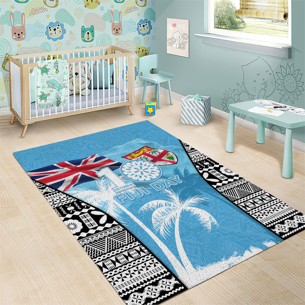 Fiji Day 2026 Area Rug Masi Tapa Pattern With Palm Tree LT05 - Polynesian Pride