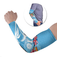 Personalised Fiji Day 2026 Arm Sleeves Masi Tapa Pattern With Palm Tree LT05 Set of 2 Blue - Polynesian Pride