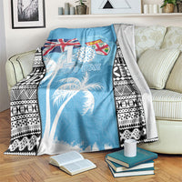 Fiji Day 2026 Blanket Masi Tapa Pattern With Palm Tree LT05 Blue - Polynesian Pride