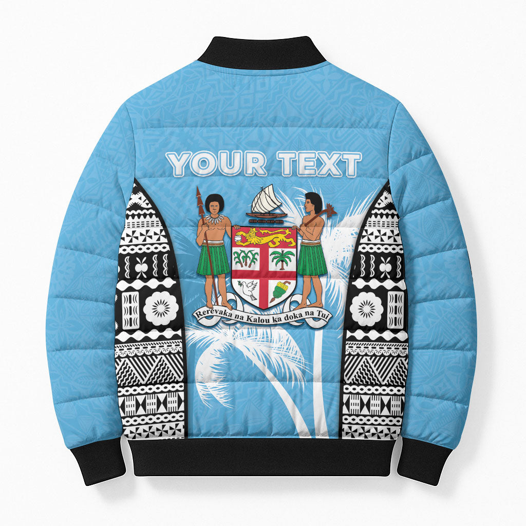 Personalised Fiji Day 2026 Bomber Puffer Jacket Masi Tapa Pattern With Palm Tree LT05 - Polynesian Pride