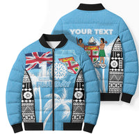Personalised Fiji Day 2026 Bomber Puffer Jacket Masi Tapa Pattern With Palm Tree LT05 - Polynesian Pride