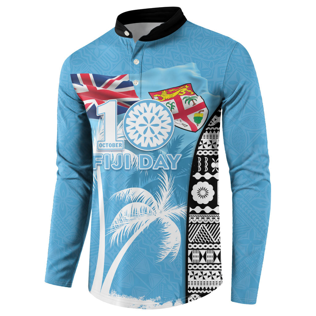 Personalised Fiji Day 2026 Button Sweatshirt Masi Tapa Pattern With Palm Tree LT05 - Polynesian Pride