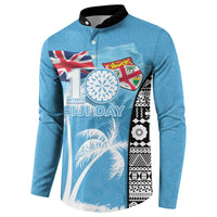 Personalised Fiji Day 2026 Button Sweatshirt Masi Tapa Pattern With Palm Tree LT05 - Polynesian Pride