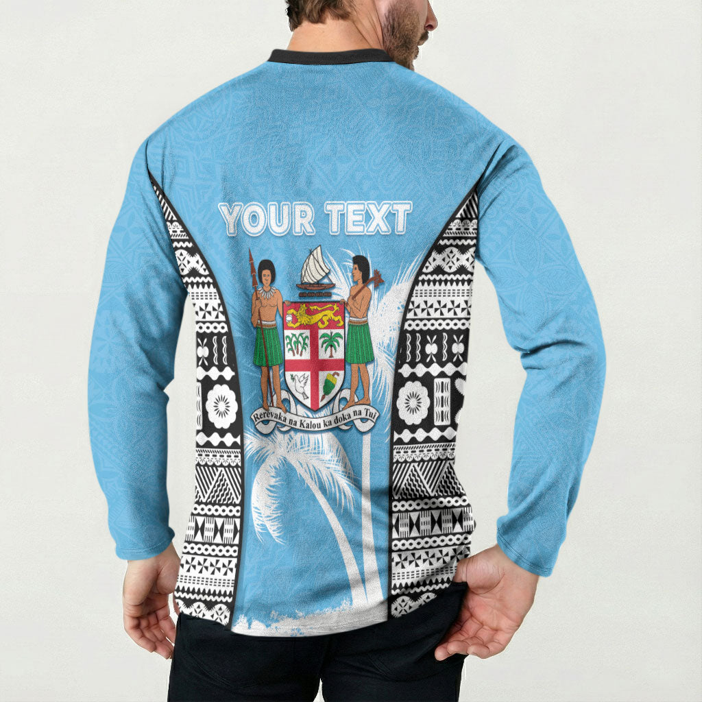 Personalised Fiji Day 2026 Button Sweatshirt Masi Tapa Pattern With Palm Tree LT05 - Polynesian Pride