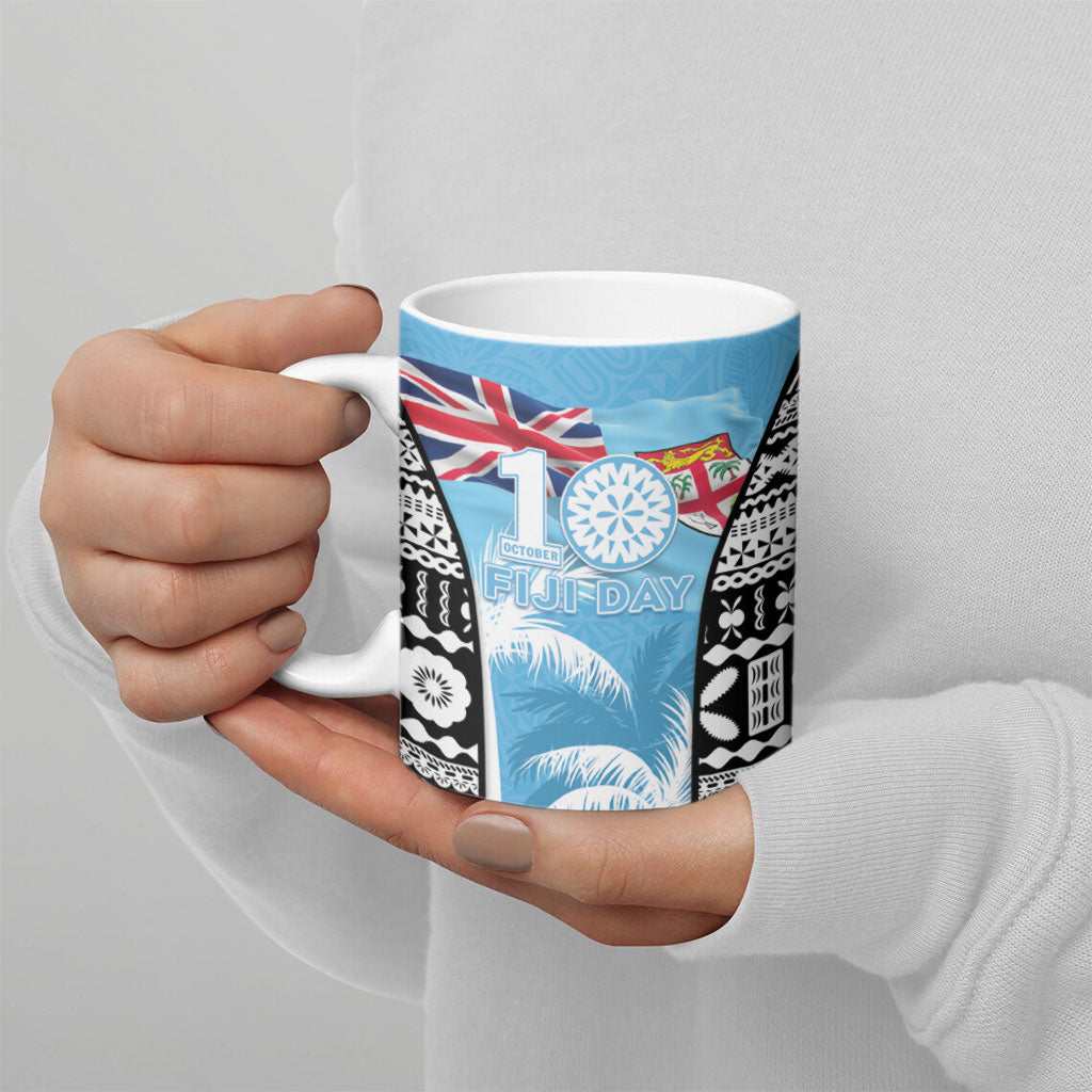 Personalised Fiji Day 2026 Ceramic Mug Masi Tapa Pattern With Palm Tree LT05 - Polynesian Pride