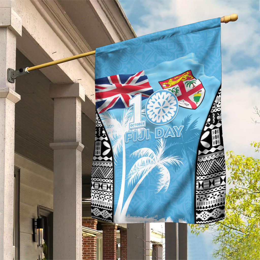 Fiji Day 2026 Garden Flag Masi Tapa Pattern With Palm Tree LT05 House Flag Blue - Polynesian Pride