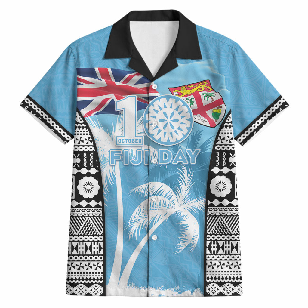 Personalised Fiji Day 2026 Hawaiian Shirt Masi Tapa Pattern With Palm Tree LT05 Blue - Polynesian Pride