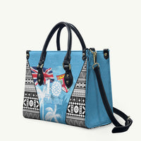 Fiji Day 2026 Leather Bag Masi Tapa Pattern With Palm Tree LT05 Blue - Polynesian Pride