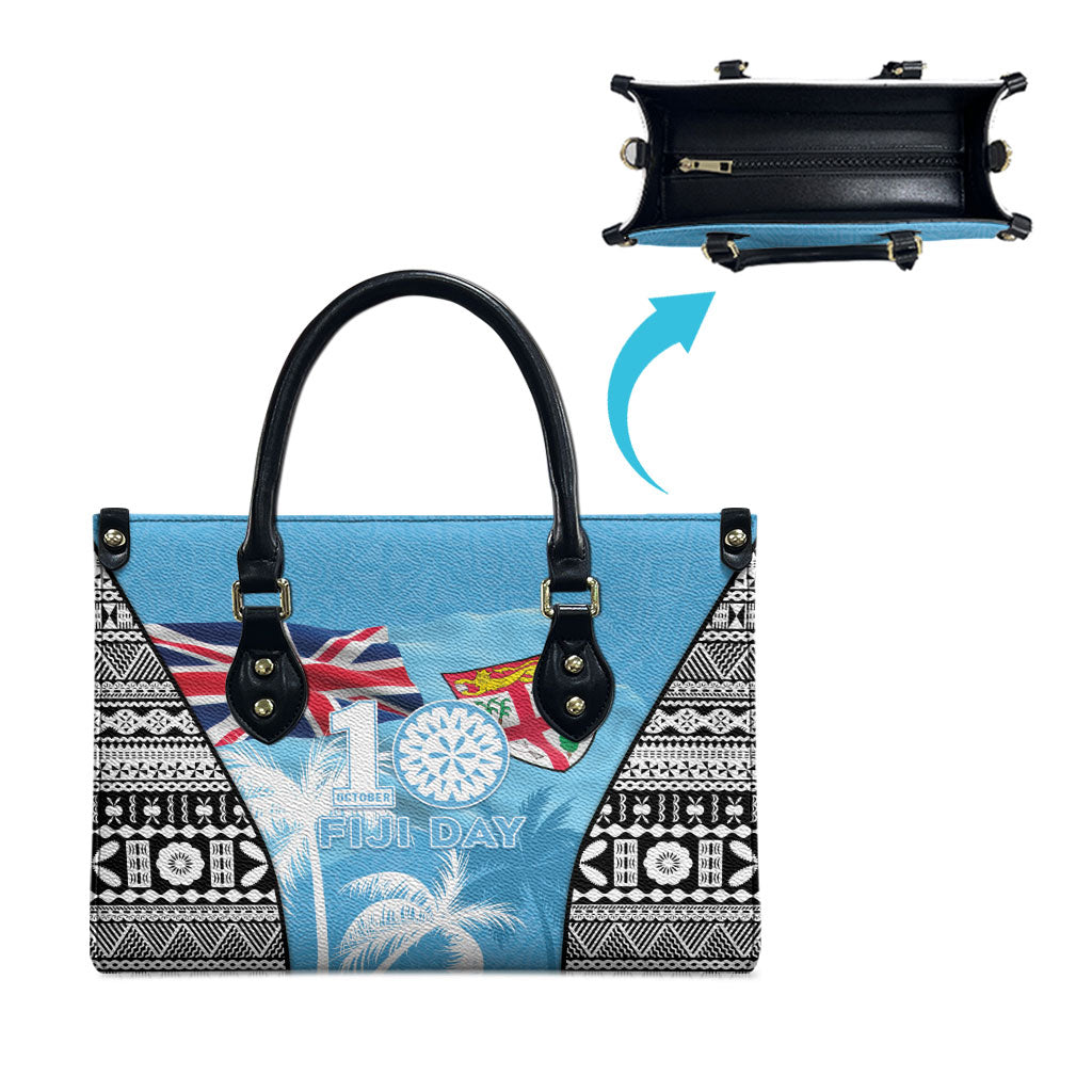Fiji Day 2026 Leather Bag Masi Tapa Pattern With Palm Tree LT05 - Polynesian Pride