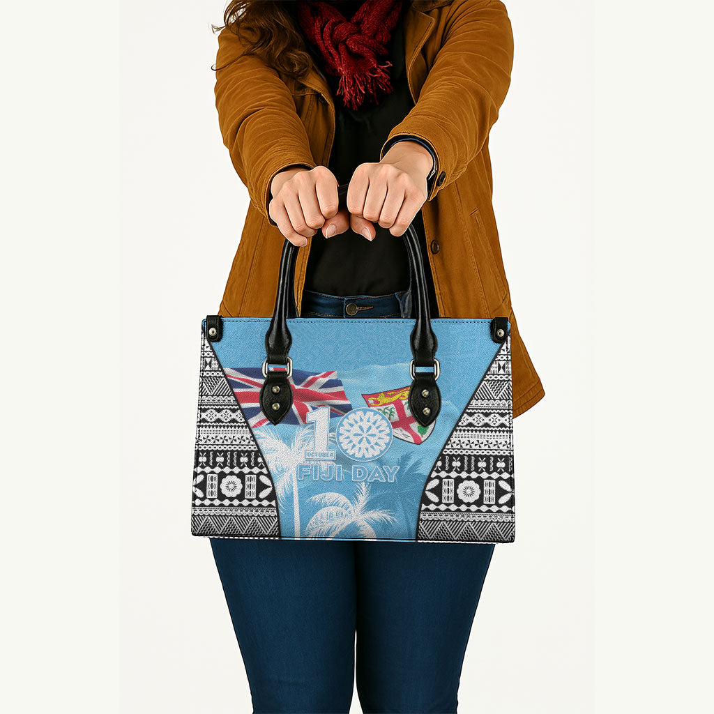 Fiji Day 2026 Leather Bag Masi Tapa Pattern With Palm Tree LT05 - Polynesian Pride