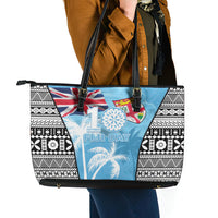 Fiji Day 2026 Leather Tote Bag Masi Tapa Pattern With Palm Tree LT05 - Polynesian Pride