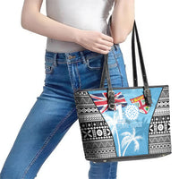Fiji Day 2026 Leather Tote Bag Masi Tapa Pattern With Palm Tree LT05 - Polynesian Pride
