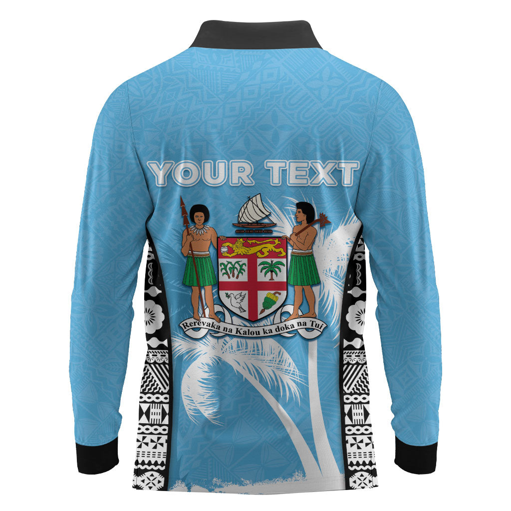 Personalised Fiji Day 2026 Long Sleeve Polo Shirt Masi Tapa Pattern With Palm Tree LT05 - Polynesian Pride