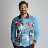 Personalised Fiji Day 2026 Long Sleeve Polo Shirt Masi Tapa Pattern With Palm Tree LT05 - Polynesian Pride