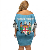 Personalised Fiji Day 2026 Off Shoulder Short Dress Masi Tapa Pattern With Palm Tree LT05 - Polynesian Pride