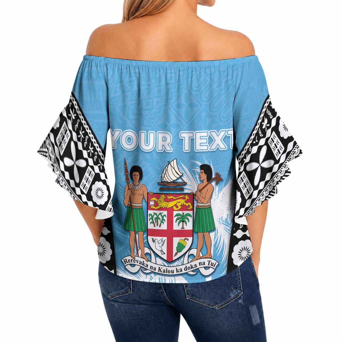 Personalised Fiji Day 2026 Off Shoulder Wrap Waist Top Masi Tapa Pattern With Palm Tree LT05 - Polynesian Pride