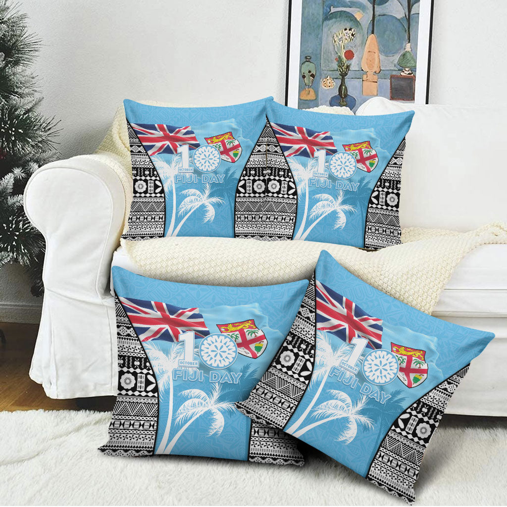 Fiji Day 2026 Pillow Cover Masi Tapa Pattern With Palm Tree LT05 - Polynesian Pride