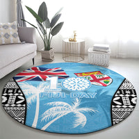 Fiji Day 2026 Round Carpet Masi Tapa Pattern With Palm Tree LT05 - Polynesian Pride