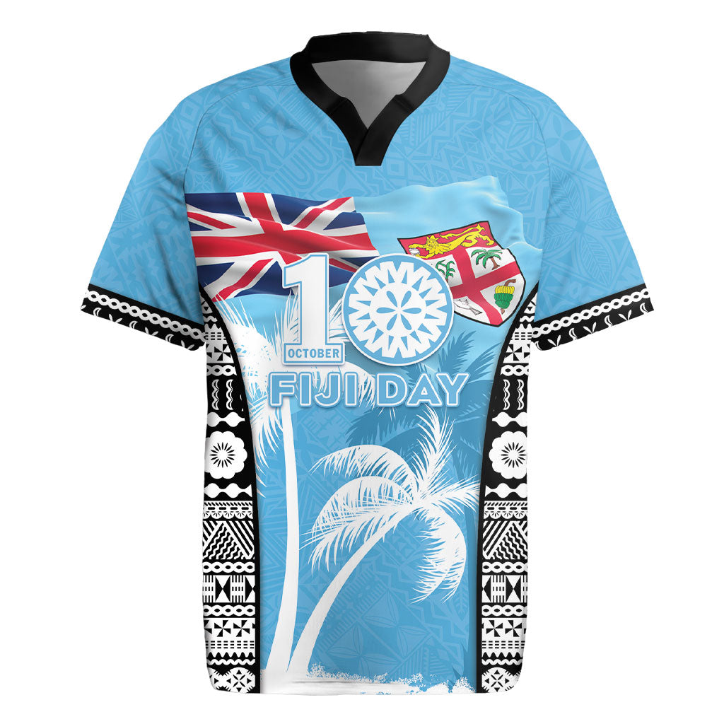 Personalised Fiji Day 2026 Rugby Jersey Masi Tapa Pattern With Palm Tree LT05 Blue - Polynesian Pride