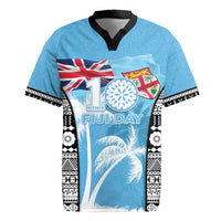 Personalised Fiji Day 2026 Rugby Jersey Masi Tapa Pattern With Palm Tree LT05 Blue - Polynesian Pride