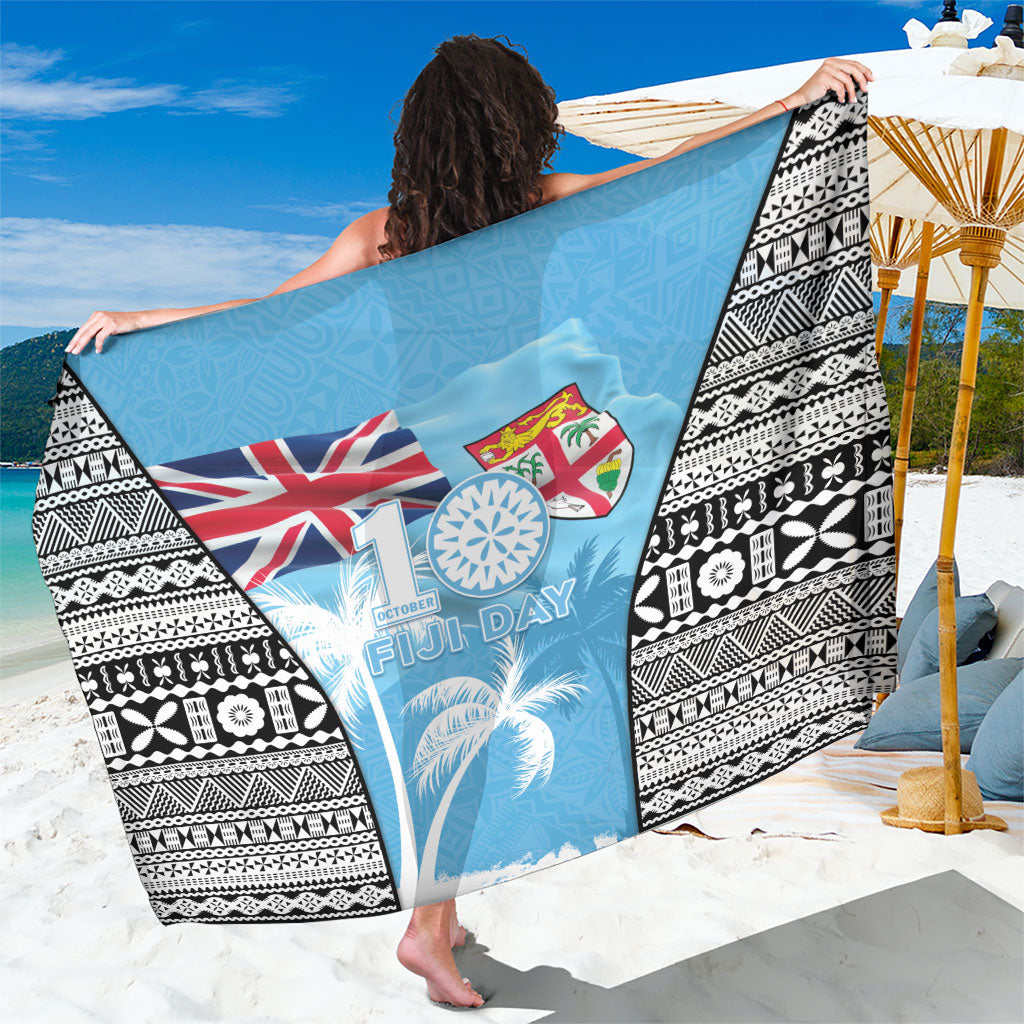 Fiji Day 2026 Sarong Masi Tapa Pattern With Palm Tree LT05 One Size 44 x 66 inches Blue - Polynesian Pride