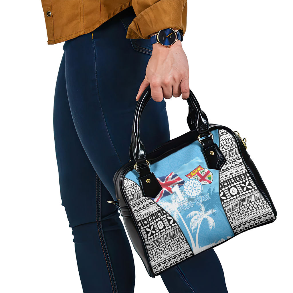 Fiji Day 2026 Shoulder Handbag Masi Tapa Pattern With Palm Tree LT05 - Polynesian Pride