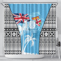 Fiji Day 2026 Shower Curtain Masi Tapa Pattern With Palm Tree LT05 - Polynesian Pride