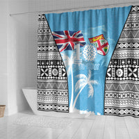 Fiji Day 2026 Shower Curtain Masi Tapa Pattern With Palm Tree LT05 - Polynesian Pride