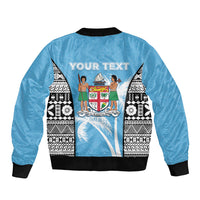 Personalised Fiji Day 2026 Sleeve Zip Bomber Jacket Masi Tapa Pattern With Palm Tree LT05 - Polynesian Pride