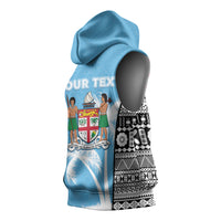 Personalised Fiji Day 2026 Sleeveless Hoodie Masi Tapa Pattern With Palm Tree LT05 - Polynesian Pride