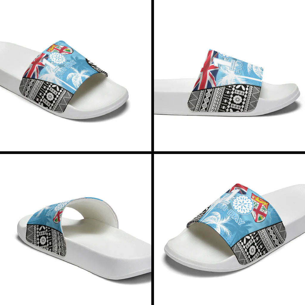 Fiji Day 2026 Slide Sandals Masi Tapa Pattern With Palm Tree LT05 - Polynesian Pride