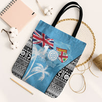 Fiji Day 2026 Tote Bag Masi Tapa Pattern With Palm Tree LT05 Black Strap One Size Blue - Polynesian Pride