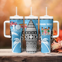 Personalised Fiji Day 2026 Tumbler With Handle Masi Tapa Pattern With Palm Tree LT05 - Polynesian Pride