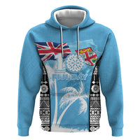 Personalised Fiji Day 2026 Zip Hoodie Masi Tapa Pattern With Palm Tree LT05 Pullover Hoodie Blue - Polynesian Pride