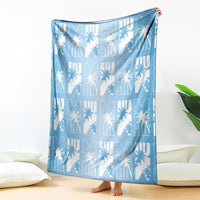 Bula Fiji Blanket Blue Makare Masi Tapa Pattern LT05 - Polynesian Pride