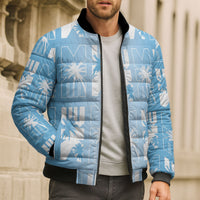 Bula Fiji Bomber Puffer Jacket Blue Makare Masi Tapa Pattern LT05 - Polynesian Pride