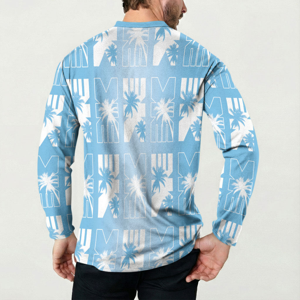 Bula Fiji Button Sweatshirt Blue Makare Masi Tapa Pattern LT05 - Polynesian Pride