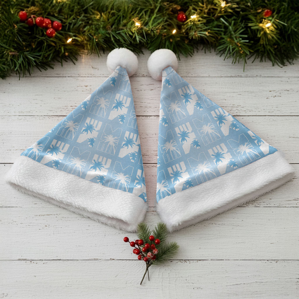 Bula Fiji Christmas Santa Hat Blue Makare Masi Tapa Pattern