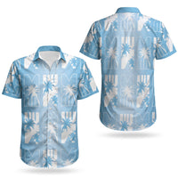 Bula Fiji Couples Matching Long Sleeve Bodycon Dress and Hawaiian Shirt Blue Makare Masi Tapa Pattern LT05 - Polynesian Pride