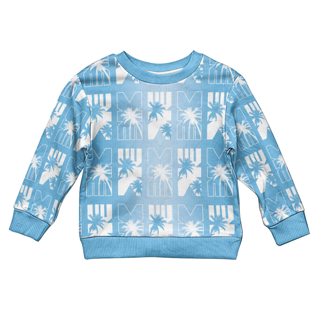 Bula Fiji Kid Ugly Christmas Sweater Blue Makare Masi Tapa Pattern