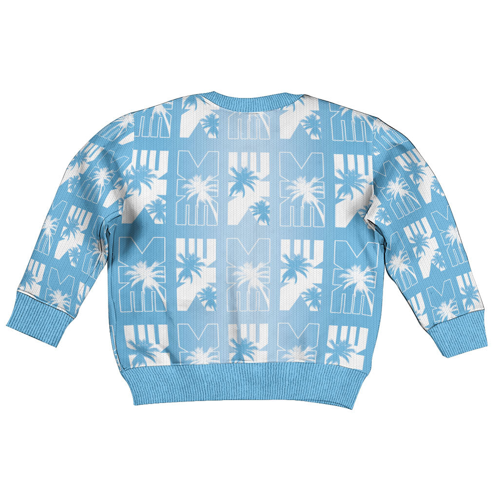 Bula Fiji Kid Ugly Christmas Sweater Blue Makare Masi Tapa Pattern