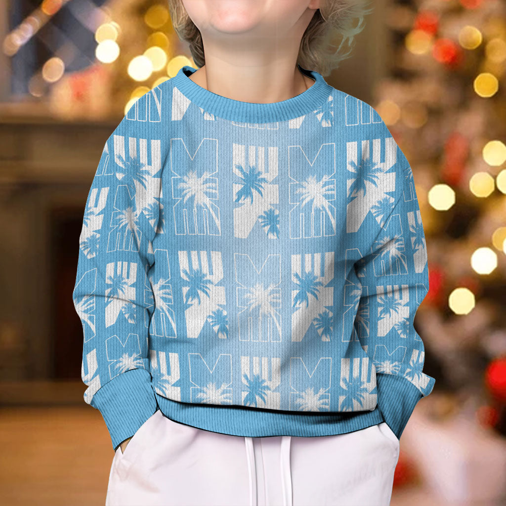 Bula Fiji Kid Ugly Christmas Sweater Blue Makare Masi Tapa Pattern