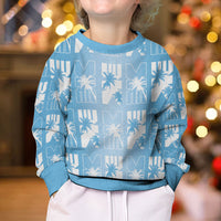 Bula Fiji Kid Ugly Christmas Sweater Blue Makare Masi Tapa Pattern