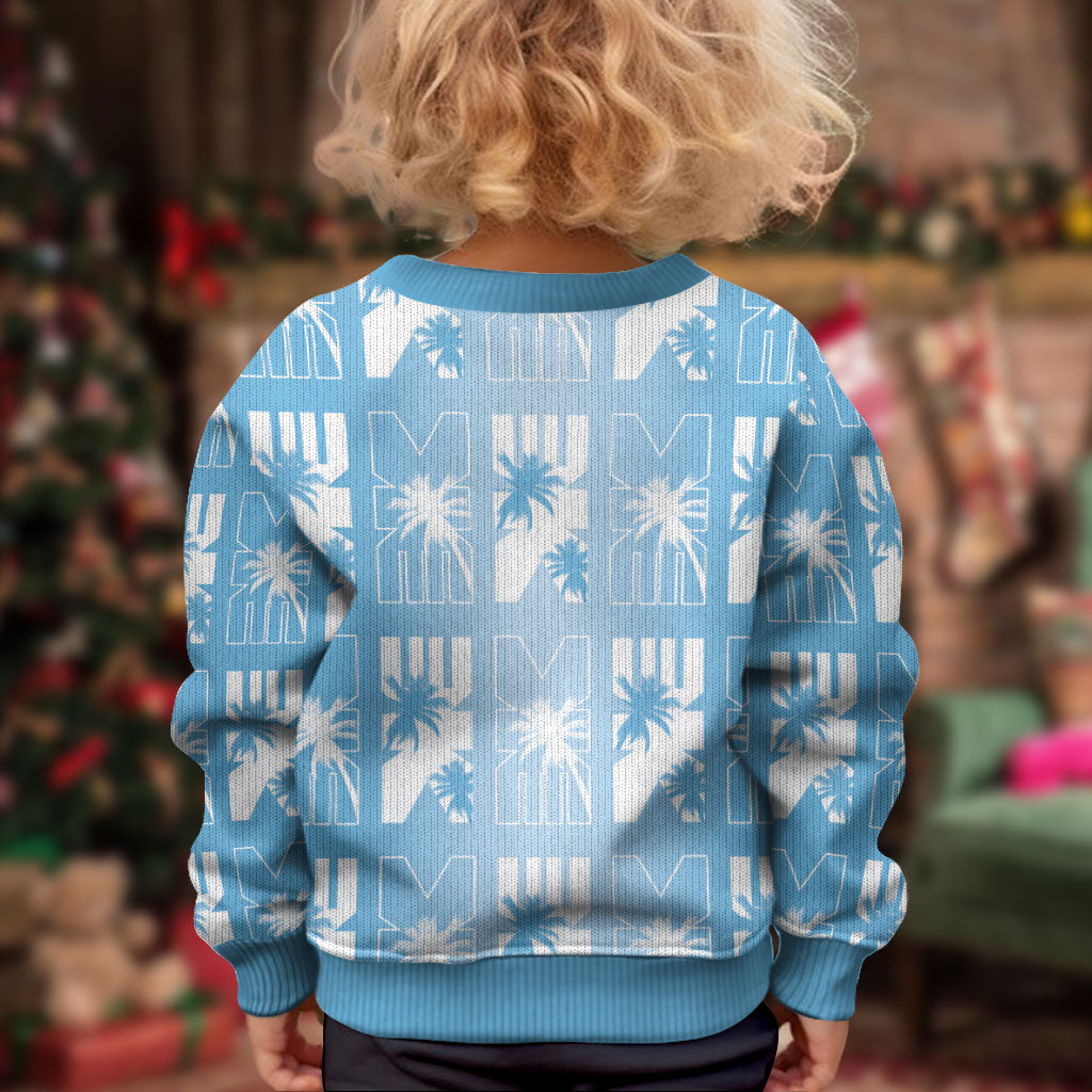 Bula Fiji Kid Ugly Christmas Sweater Blue Makare Masi Tapa Pattern
