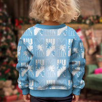 Bula Fiji Kid Ugly Christmas Sweater Blue Makare Masi Tapa Pattern