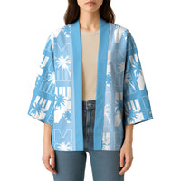 Bula Fiji Kimono Blue Makare Masi Tapa Pattern LT05 - Polynesian Pride