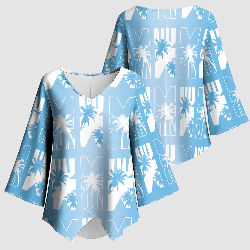 Bula Fiji Kimono Sleeve Blouse Blue Makare Masi Tapa Pattern LT05 - Polynesian Pride