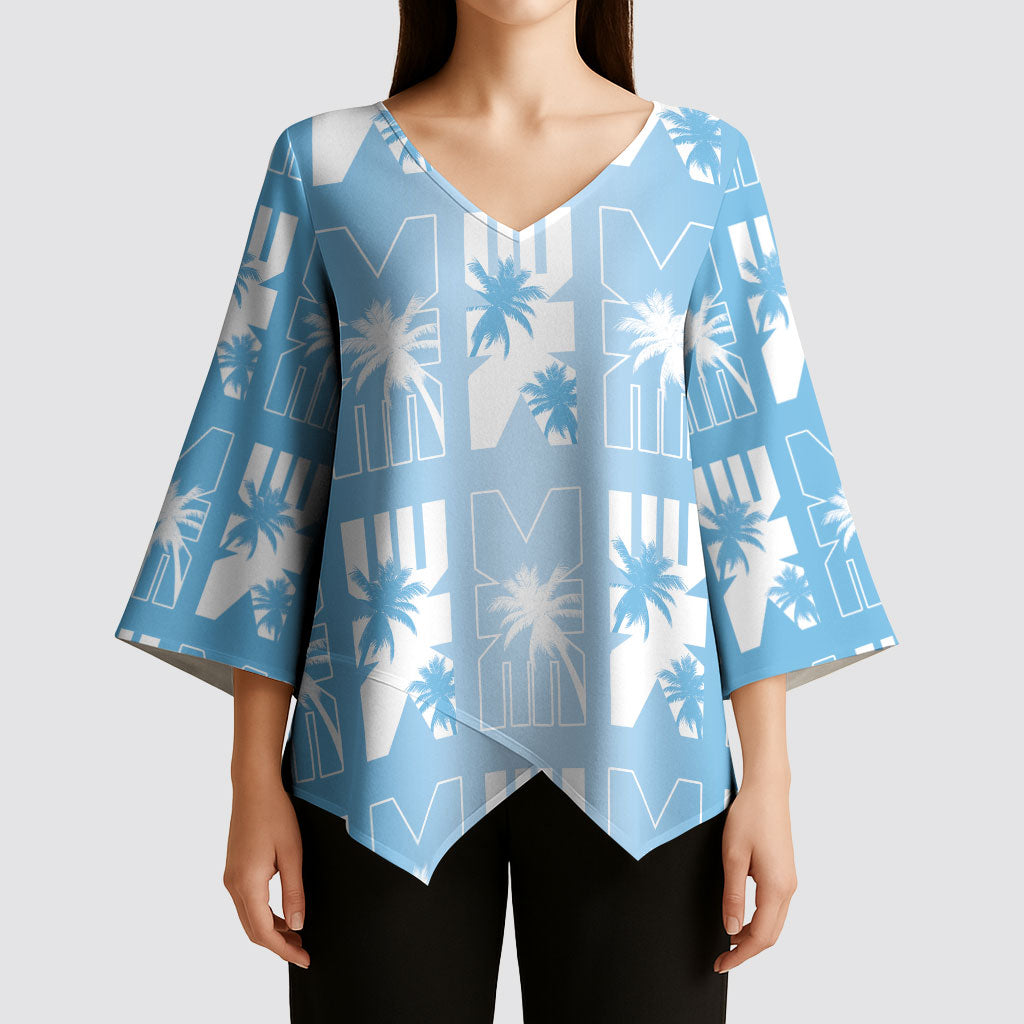 Bula Fiji Kimono Sleeve Blouse Blue Makare Masi Tapa Pattern LT05 - Polynesian Pride